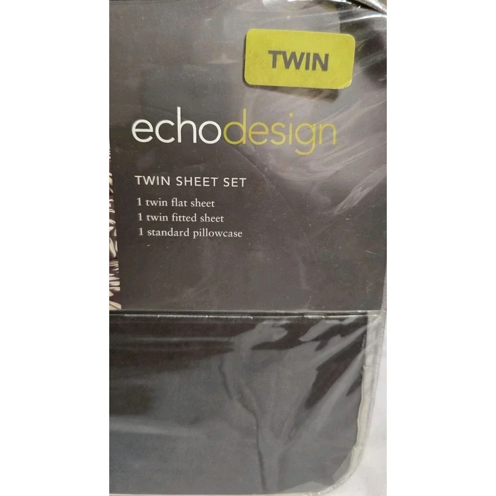 Echodesign  TWIN Size 100 %‎ Cotton Sateen Sheet Set,300tc Ovation Ivory / Black